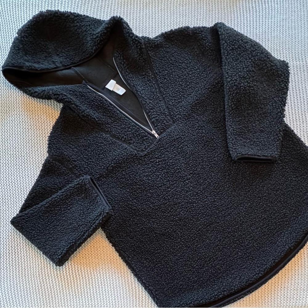 H&M Black Quarter Zip Pullover Sweater Size L Cozy Teddy Fleece